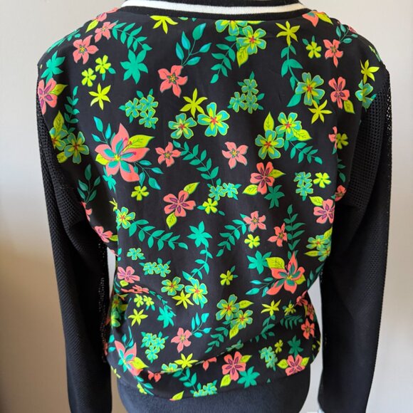 BONGO Medium Bright Floral & Mesh Varsity Zip Vneck Jacket - Picture 8 of 8